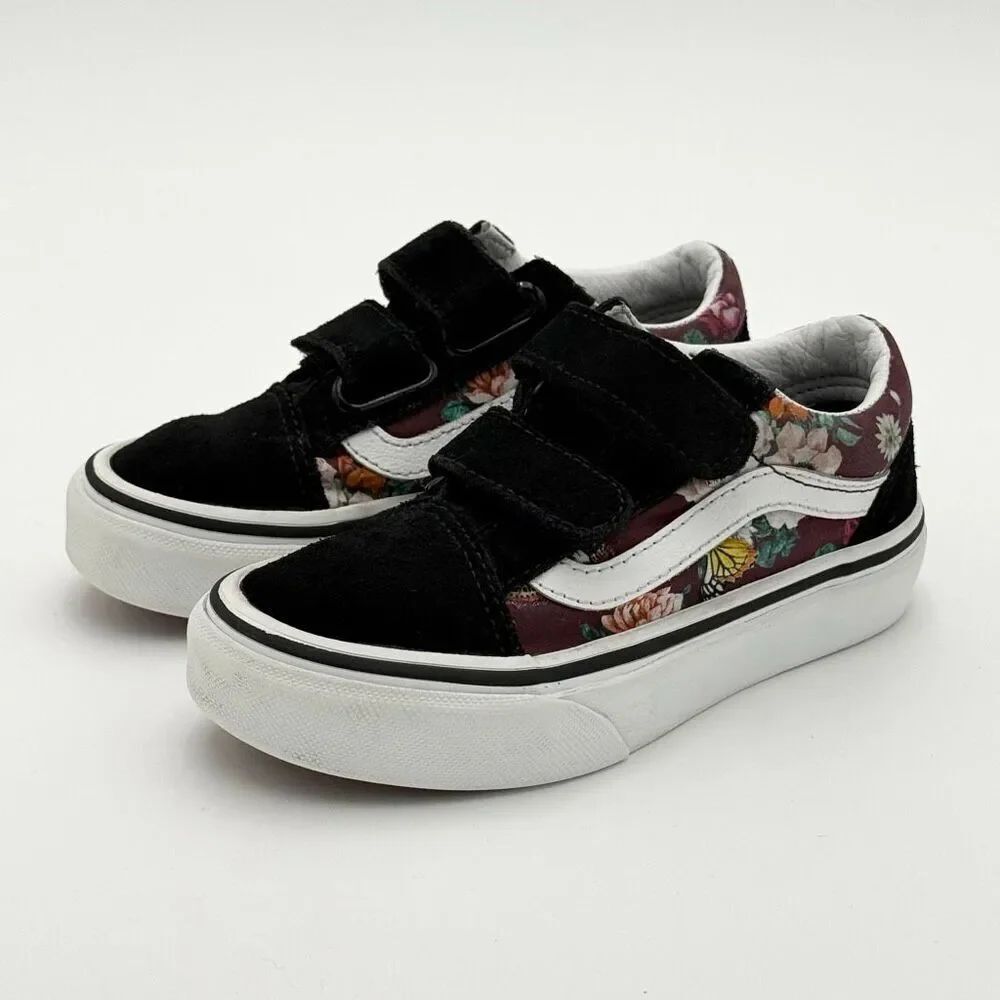 Vans Dark Purple Floral Garden Print Hook and Loop Sneakers - US Little Kids 10.
